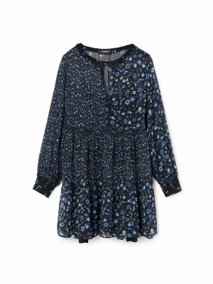 Sukienka krótka szyfon kwiaty Desigual