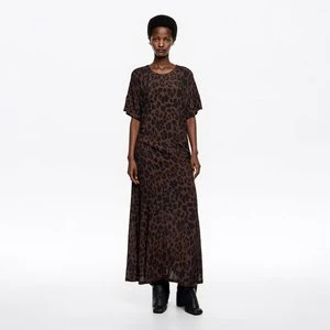 Sukienka krótki rękaw marszczenie Leopard Big ciemnobrązowa BIMBA Y LOLA