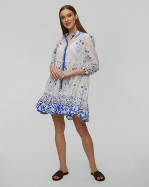 Sukienka letnia damska Juliet Dunn Frill Shirt Dress in Blue Cage Block Print