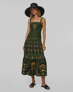Sukienka Lniana Maxi Farm Rio Black Flowers Arch Lenzing™ Ecovero™
