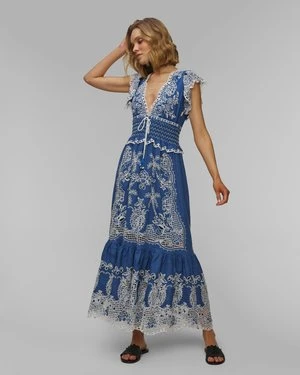Sukienka Lniana Maxi Farm Rio Blue Romantic Richelieu Lenzing™ Ecovero™