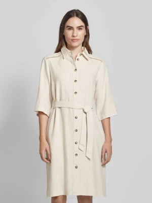 Sukienka lniana o długości do kolan z wiązanym paskiem model ‘Lava’ FREE/QUENT