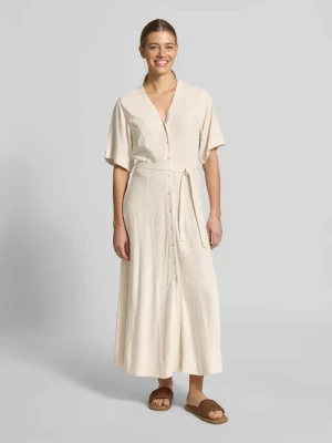 Sukienka lniana o kroju regular fit z dekoltem w serek model 'VIVA' Selected Femme