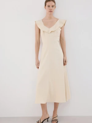 Sukienka lniana z falbanką piaskowy - Kobieta - - MANGO