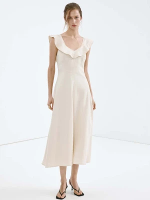 Sukienka lniana z falbankÄ… piaskowy - Kobieta - - MANGO