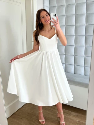 Sukienka Lover biała midi koktajlowa rozkloszowana PERFE