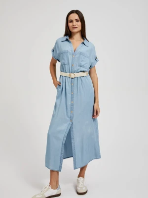 Zdjęcie produktu Sukienka lyocell o długości midi błękitna Moodo