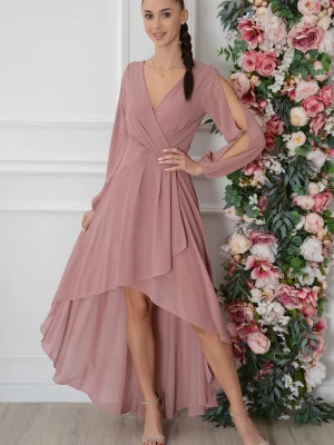 Sukienka maxi asymetryczna rozcięte rękawy retro róż Ottavia Roco