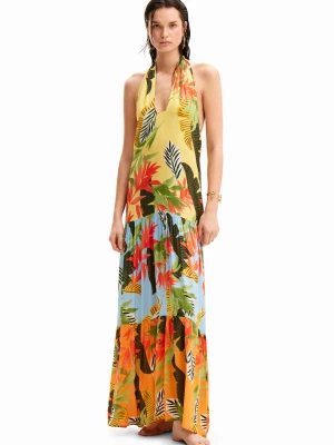 Sukienka maxi halter w tropikalny deseń Desigual