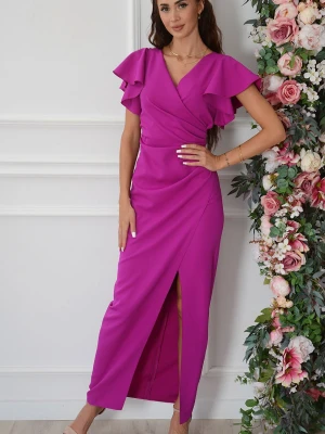 Sukienka maxi kopertowa motylek purpura Lillian Katniss
