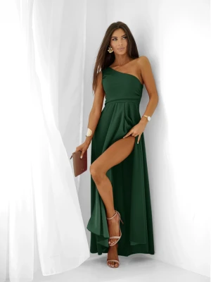 Sukienka maxi na jedno ramię SAVERA - butelkowa zieleń  magmac 