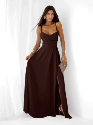 Sukienka maxi na ramiączkach LYANNE - czekoladowa  magmac 
