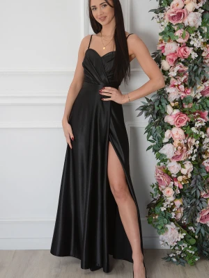 Sukienka maxi satynowa z gorsetem czarna Claudia Katniss