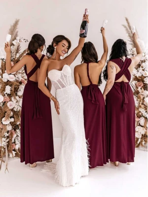 Sukienka maxi wiązana na wiele sposobów - ELSA - bordowa  magmac 