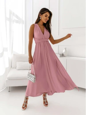 Sukienka maxi wiązana na wiele sposobów - ELSA - brudny róż  magmac 