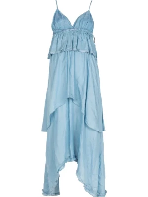 Sukienka Maxi z Dekoltem w kształcie litery V i Falbaną Pinko