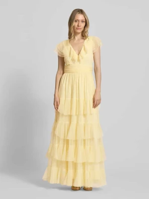 Sukienka maxi z dekoltem w serek i paskiem w talii Lace & Beads