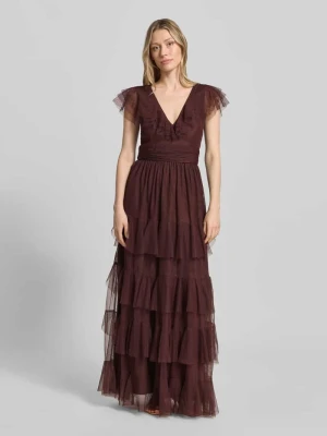 Sukienka maxi z dekoltem w serek i paskiem w talii Lace & Beads