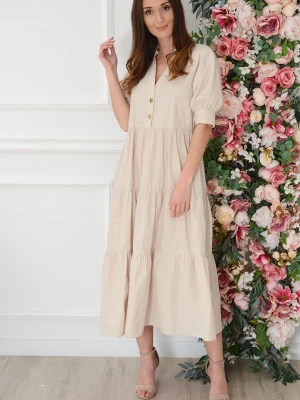 Sukienka maxi z falban oversize beż Olient EMO