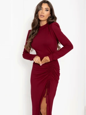 Sukienka maxi z marszczeniem z wiskozy IDRIL - bordowa  magmac 
