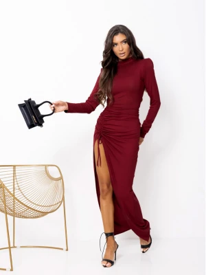 Sukienka maxi z marszczeniem z wiskozy IDRIL - bordowa  magmac 