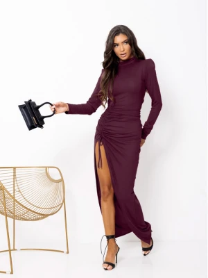 Sukienka maxi z marszczeniem z wiskozy IDRIL - śliwkowa  magmac 