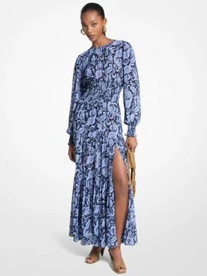 Sukienka maxi z marszczonej żorżety ze wzorem paisley Michael Kors