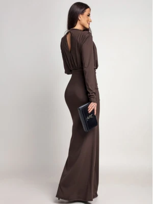 Sukienka maxi z odkrytymi plecami CALTIA - czekoladowa  magmac 