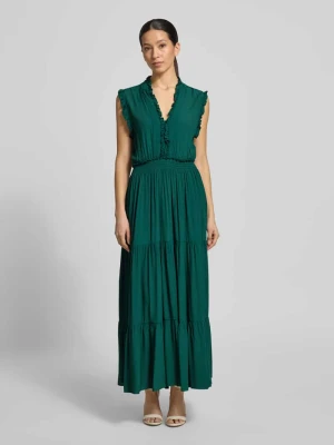 Sukienka maxi z wiskozy z dekoltem w serek i falbankami Apricot