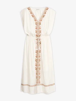 Sukienka midi boho z lejącej wiskozy BonPrix biały