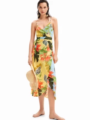Sukienka midi kopertowa w tropikalny deseń Desigual