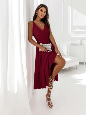 Sukienka midi na ramiączkach AGNES - bordowa  magmac 