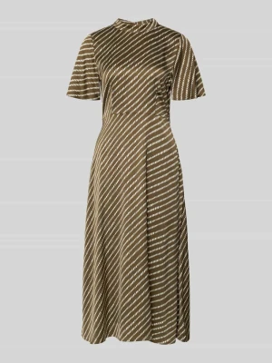 Sukienka midi o kroju regular fit z czystej wiskozy ze stójką comma