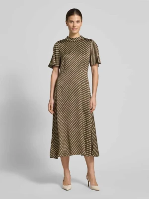 Sukienka midi o kroju regular fit z czystej wiskozy ze stójką comma
