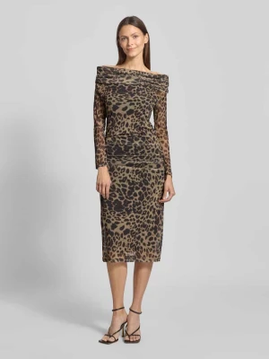 Sukienka midi o kroju slim fit ze zwierzęcym nadrukiem na całej powierzchni model ‘Parda’ Ichi