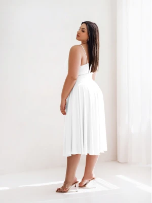 Sukienka midi PLUS SIZE na ramiączkach AGNES - biała  magmac 