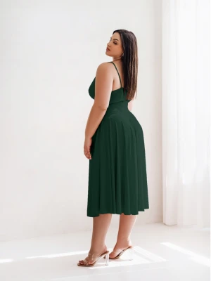 Sukienka midi PLUS SIZE na ramiączkach AGNES - butelkowa zieleń  magmac 