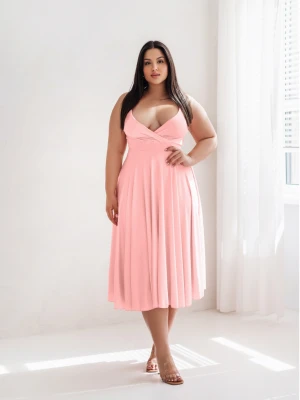 Sukienka midi PLUS SIZE na ramiączkach AGNES - pudrowy róż  magmac 