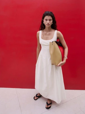 Rozkloszowana sukienka midi z marszczeniami kremowy / écru - Kobieta - - MANGO