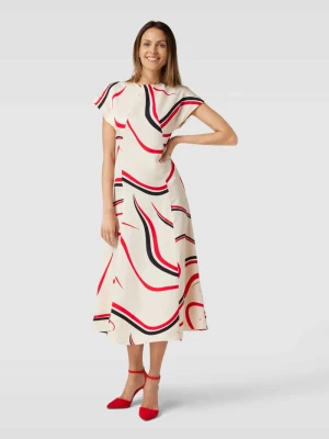 Sukienka midi rozkloszowana z mieszanki wiskozy i lnu Tommy Hilfiger