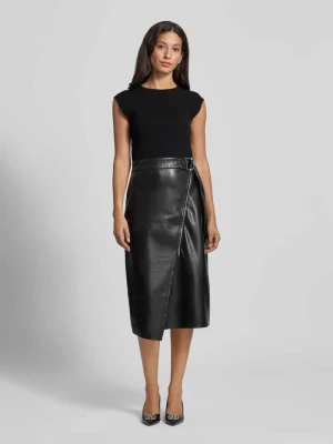 Sukienka midi taliowana ze spódnicą z imitacji skóry model ‘FLEDERI’ Boss