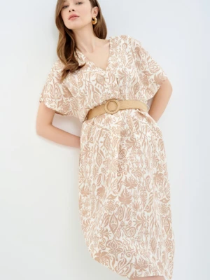 Sukienka midi w beżowy nadruk Greenpoint
