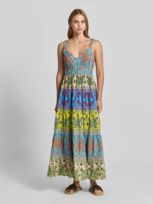 Sukienka midi w całościowym wzorze z dekoltem w sześcian V Apricot