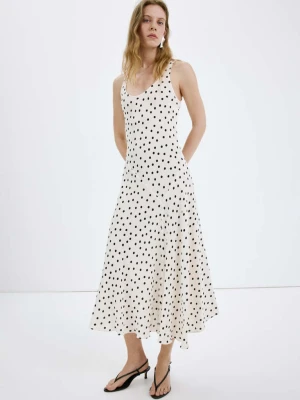 Sukienka midi w grochy złamana biel - Kobieta - - MANGO