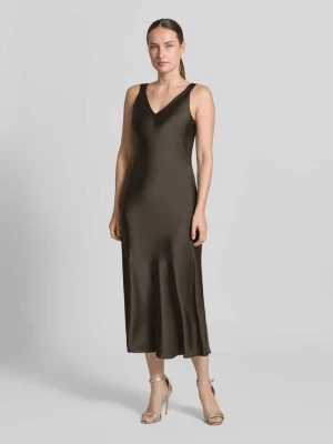sukienka midi w kroju regular fit z dekoltem w serek model 'Qova' Someday Oliwkowy