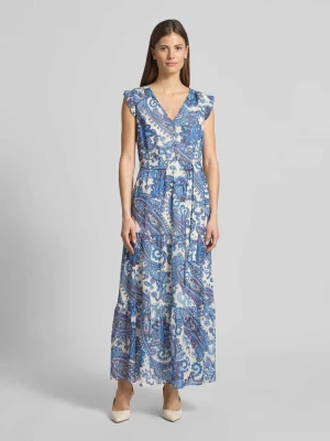 Sukienka midi w wzór na całej powierzchni z wiązanym paskiem Oui