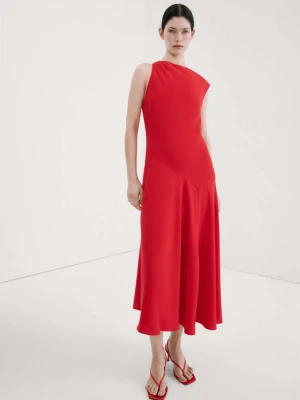 Sukienka midi z asymetrycznym rękawem czerwony - Kobieta - - MANGO