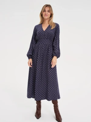 Sukienka midi z bufiastymi rękawami granatowa Moodo