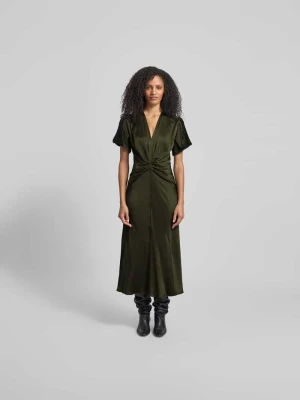 Sukienka midi z dekoltem w serek Victoria Beckham Oliwkowy