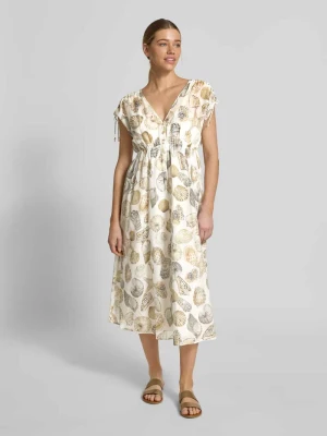 sukienka midi z dodatkiem jedwabiu i krótką listwą guzikową Marc Cain